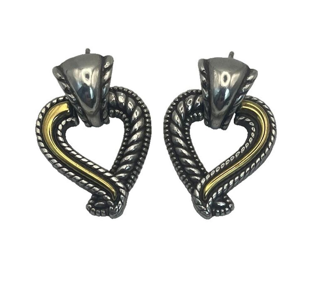 Brighton Heart Door Knocker Earrings Silver Plated Open Post Back Two Tone 1"